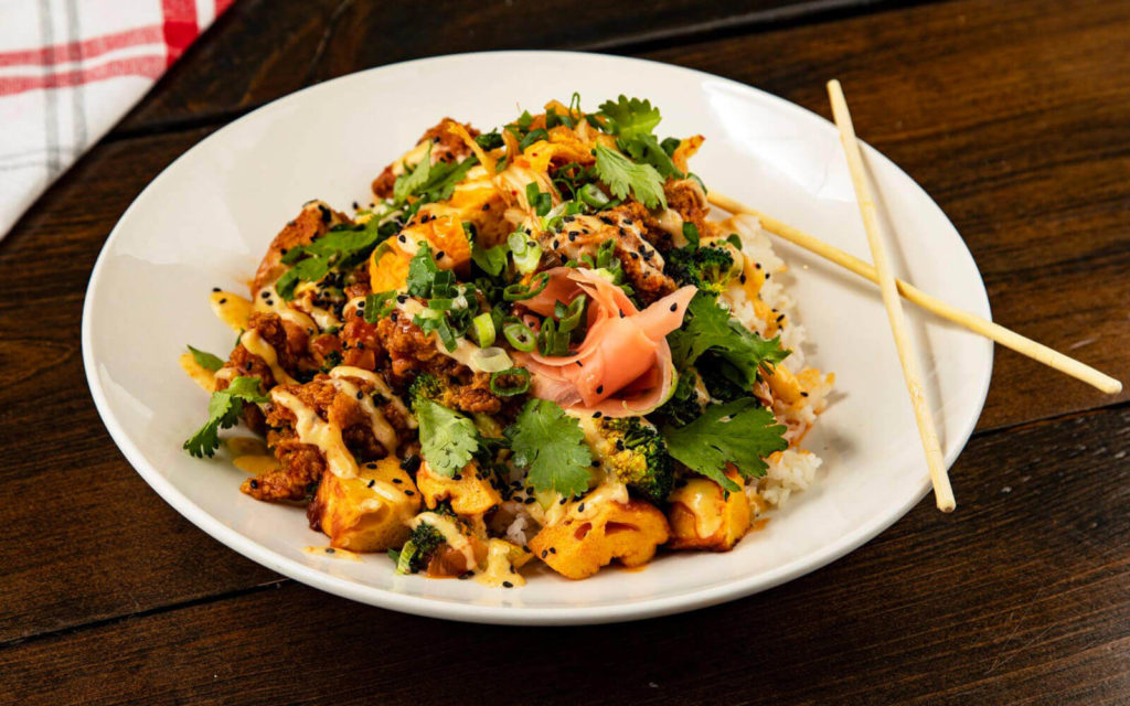 Korean BBQ Glazed Crispy Chicken Bowl from Mercer Kitchen
