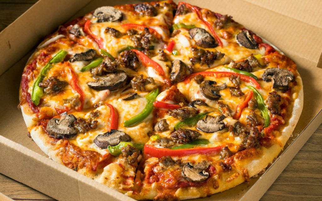 Take Out Pizza in Cardboard Box
